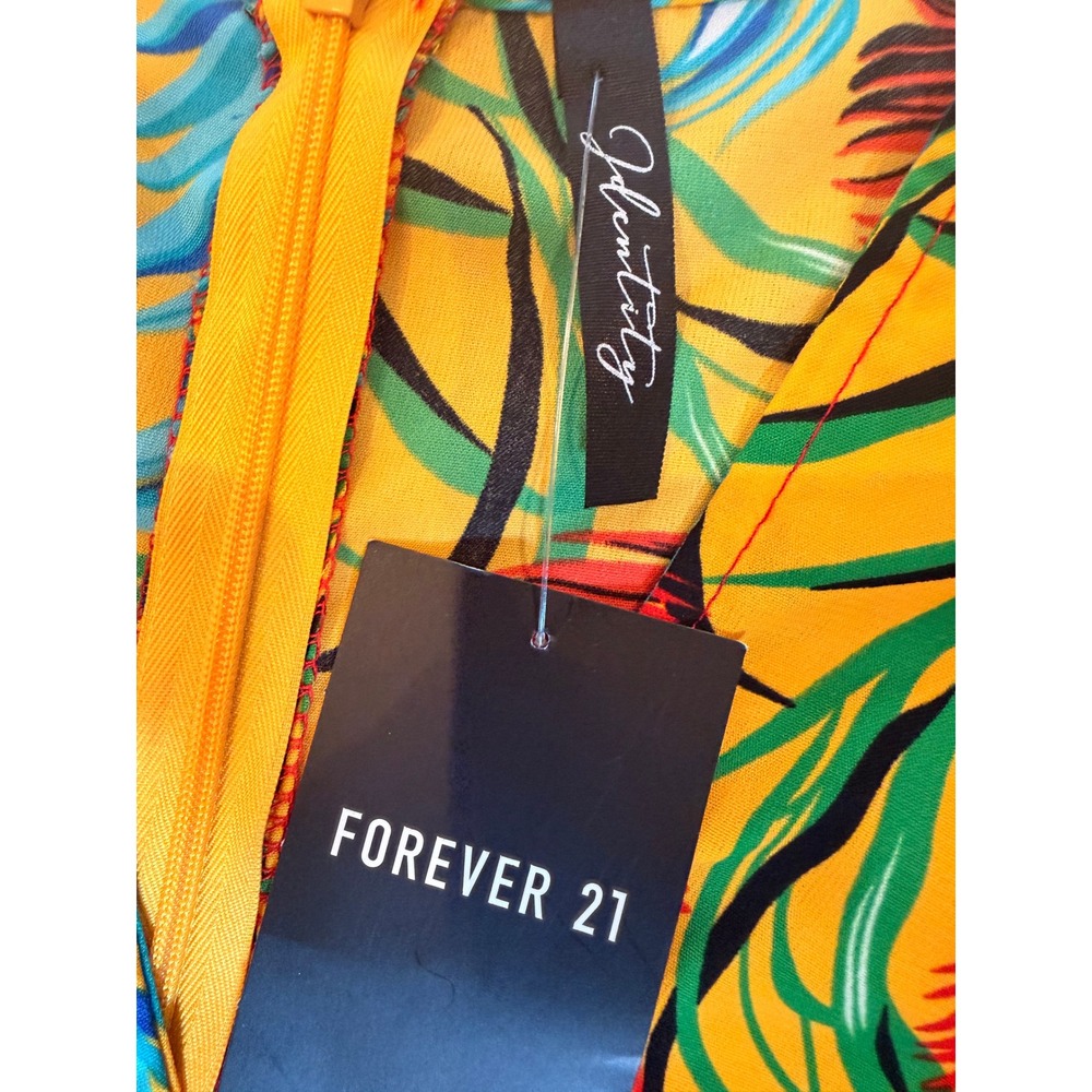 Forever 21 Tropical Palm Leaf Sleeveless Jumpsuit Mustard Yellow Sm Beachy Boho‎ - Picture 16 of 16